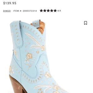 Dingo Light Blue Floral Embroidered Ankle Boots